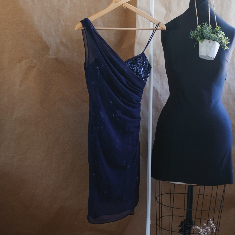 ✨One-Shoulder Navy Blue Sequin Mini Dress | Size 1/2 Party Cocktail